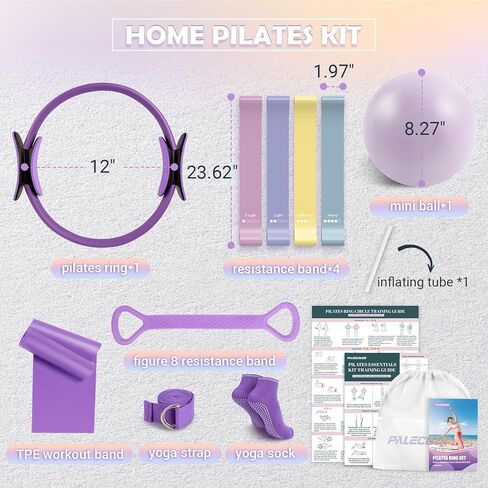 Pilates Ring Set for Women, 12" Pilates Ring and Ball Set with Resistance Bands for Home Workouts, Portable Pilates Kit with Bag & 2 Training Poster for Full Body Exercise in Kuwait