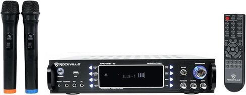حزمة Rockville RPA70WBT V2: مضخم صوت/خلاط USB بقدرة 1000 واط، مع 2 ميكروفون، (2) زوج من مكبرات الصوت في السقف HC85 مقاس 8 بوصات 700 واط، RCDR10B بطول 10 أقدام من RCA إلى كابل RCA، وكابل RNRMR10 بطول 10 أقدام من TRS إلى RCA، 5 عناصر in Saudi Arabia