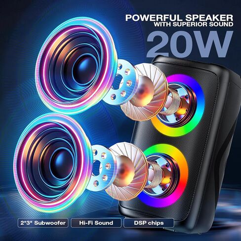 آلة كاريوكي للبالغين: مكبر صوت بلوتوث محمول مع 2 ميكروفونات كاريوكي لاسلكية مع أضواء LED، هدايا عيد ميلاد للحفلات العائلية، حزم نظام المنزل تدعم TWS/TF/USB/AUX in Kuwait