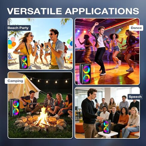 آلة كاريوكي للبالغين: مكبر صوت بلوتوث محمول مع 2 ميكروفونات كاريوكي لاسلكية مع أضواء LED، هدايا عيد ميلاد للحفلات العائلية، حزم نظام المنزل تدعم TWS/TF/USB/AUX in Kuwait