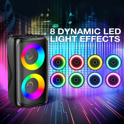 آلة كاريوكي للبالغين: مكبر صوت بلوتوث محمول مع 2 ميكروفونات كاريوكي لاسلكية مع أضواء LED، هدايا عيد ميلاد للحفلات العائلية، حزم نظام المنزل تدعم TWS/TF/USB/AUX in Kuwait