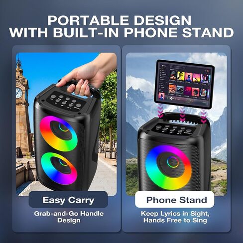 آلة كاريوكي للبالغين: مكبر صوت بلوتوث محمول مع 2 ميكروفونات كاريوكي لاسلكية مع أضواء LED، هدايا عيد ميلاد للحفلات العائلية، حزم نظام المنزل تدعم TWS/TF/USB/AUX in Kuwait