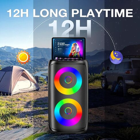 آلة كاريوكي للبالغين: مكبر صوت بلوتوث محمول مع 2 ميكروفونات كاريوكي لاسلكية مع أضواء LED، هدايا عيد ميلاد للحفلات العائلية، حزم نظام المنزل تدعم TWS/TF/USB/AUX in Kuwait