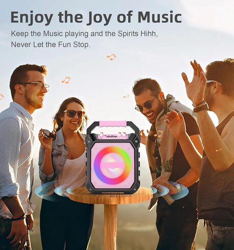 Karaoke Machine with 2 Wireless Microphones, Portable Bluetooth Speaker with RGB Strobe Lights, PA System Supports TWS/USB/TF/REC/AUX, Karaoke Speaker for Adults & Kids, Pink in Kuwait
