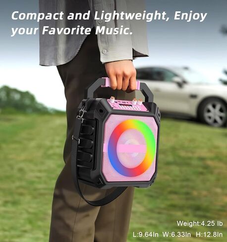 Karaoke Machine with 2 Wireless Microphones, Portable Bluetooth Speaker with RGB Strobe Lights, PA System Supports TWS/USB/TF/REC/AUX, Karaoke Speaker for Adults & Kids, Pink in Kuwait