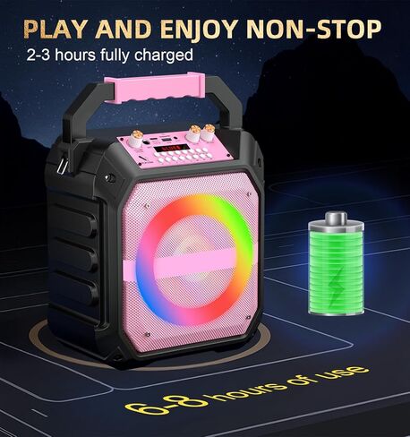 Karaoke Machine with 2 Wireless Microphones, Portable Bluetooth Speaker with RGB Strobe Lights, PA System Supports TWS/USB/TF/REC/AUX, Karaoke Speaker for Adults & Kids, Pink in Kuwait