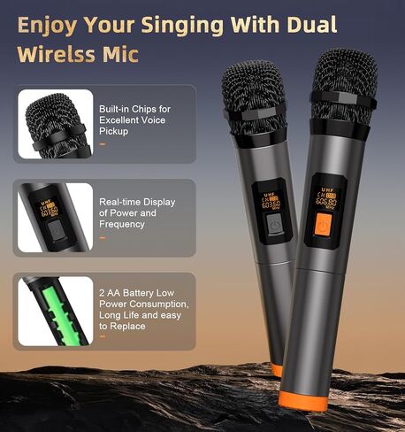 Karaoke Machine with 2 Wireless Microphones, Portable Bluetooth Speaker with RGB Strobe Lights, PA System Supports TWS/USB/TF/REC/AUX, Karaoke Speaker for Adults & Kids, Pink in Kuwait