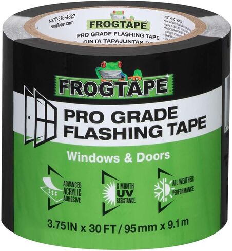 شريط وامض FrogTape Pro Grade للنوافذ والأبواب، عرض 3.75 بوصة - لفة 75 قدم، شريط وامض مقاوم لجميع الأحوال الجوية والأشعة فوق البنفسجية مع لاصق أكريليك متقدم - 10 مل - أسود in Kuwait