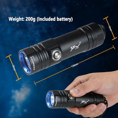 DV28 كشاف غوص - 1500 لومن فائق السطوع تحت الماء مع شاحن، IPX8 مقاوم للماء حتى 100 متر للغوص والغطس وصيد الأسماك - 3 أوضاع ومؤشر البطارية in Kuwait