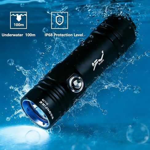 DV28 كشاف غوص - 1500 لومن فائق السطوع تحت الماء مع شاحن، IPX8 مقاوم للماء حتى 100 متر للغوص والغطس وصيد الأسماك - 3 أوضاع ومؤشر البطارية in Kuwait