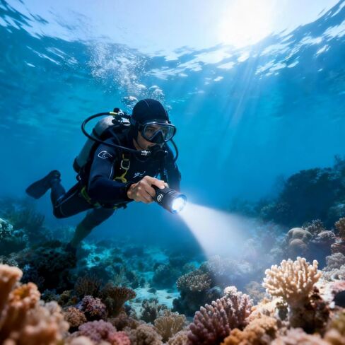 DV28 كشاف غوص - 1500 لومن فائق السطوع تحت الماء مع شاحن، IPX8 مقاوم للماء حتى 100 متر للغوص والغطس وصيد الأسماك - 3 أوضاع ومؤشر البطارية in Kuwait