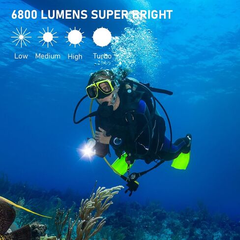 SOFIRN SD09L Scuba Diving Flashlight 6800 High Lumens, Super Bright LED Underwater Dive Light with Rechargeable Power, IPX8 Waterproof Submersible Torch for Night Cave Dives in Kuwait