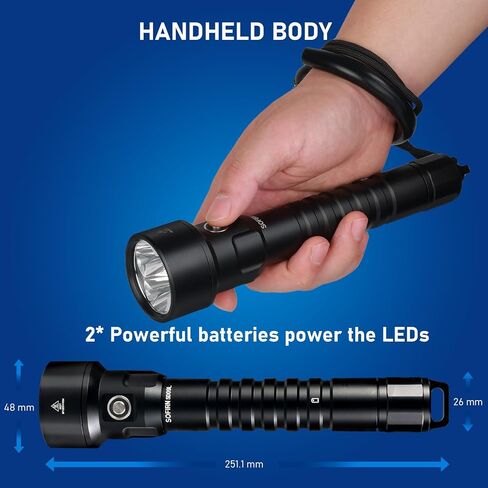 SOFIRN SD09L Scuba Diving Flashlight 6800 High Lumens, Super Bright LED Underwater Dive Light with Rechargeable Power, IPX8 Waterproof Submersible Torch for Night Cave Dives in Kuwait