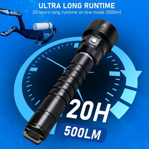 SOFIRN SD09L Scuba Diving Flashlight 6800 High Lumens, Super Bright LED Underwater Dive Light with Rechargeable Power, IPX8 Waterproof Submersible Torch for Night Cave Dives in Kuwait