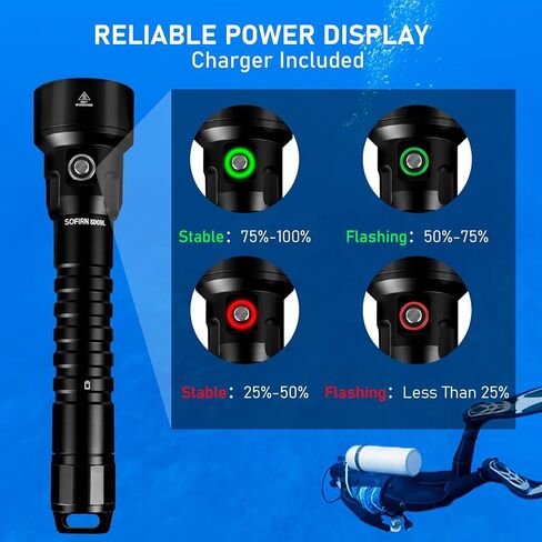 SOFIRN SD09L Scuba Diving Flashlight 6800 High Lumens, Super Bright LED Underwater Dive Light with Rechargeable Power, IPX8 Waterproof Submersible Torch for Night Cave Dives in Kuwait