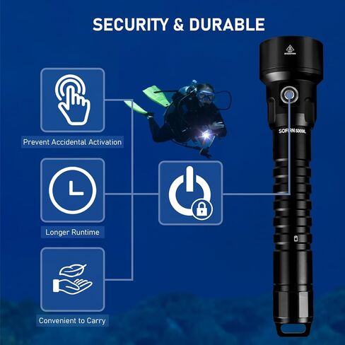 SOFIRN SD09L Scuba Diving Flashlight 6800 High Lumens, Super Bright LED Underwater Dive Light with Rechargeable Power, IPX8 Waterproof Submersible Torch for Night Cave Dives in Kuwait