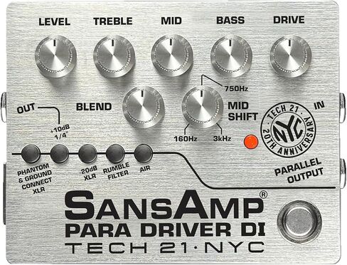 Tech 21 SansAmp Para Driver V2 DI Pedal - 20th Anniversary Limited Edition Silver - Bundle with 2 Patch Cables and 3 Dunlop Bass Picks in Saudi Arabia