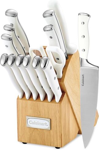 Cuisinart 15-Piece Knife Set with Block, High Carbon Stainless Steel, Forged Triple Rivet, White, C77WTR-15P in Saudi Arabia