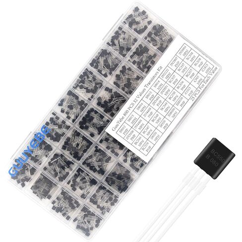 800PCS 32 Values 2N2222 BC547 2N3904 2N3906 BC337 S8550 BC327 S8050 BC557 BC548 BC549 2N5551 2N2907 2N5401 2N4401 BC546 2N4403 BC338 NPN PNP BJT Transistors Kit TO-92 Semiconductor Components in Saudi Arabia