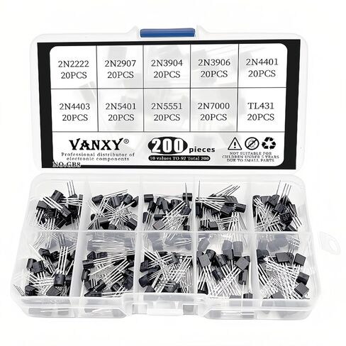 200PCS 10Values 2N2222 2N2907 2N3904 2N3906 2N4401 2N4403 2N5401 2N5551 2N7000 TL431 TL431A 2N2222A Power BJT Bipolar Junction Transistor Kits in Kuwait