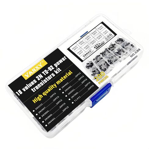 200PCS 10Values 2N2222 2N2907 2N3904 2N3906 2N4401 2N4403 2N5401 2N5551 2N7000 TL431 TL431A 2N2222A Power BJT Bipolar Junction Transistor Kits in Kuwait