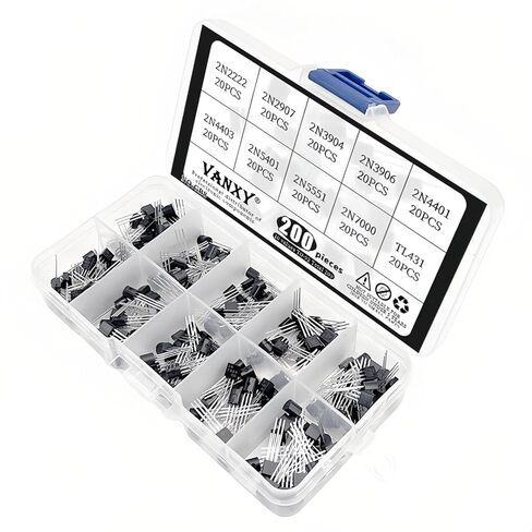 200PCS 10Values 2N2222 2N2907 2N3904 2N3906 2N4401 2N4403 2N5401 2N5551 2N7000 TL431 TL431A 2N2222A Power BJT Bipolar Junction Transistor Kits in Kuwait