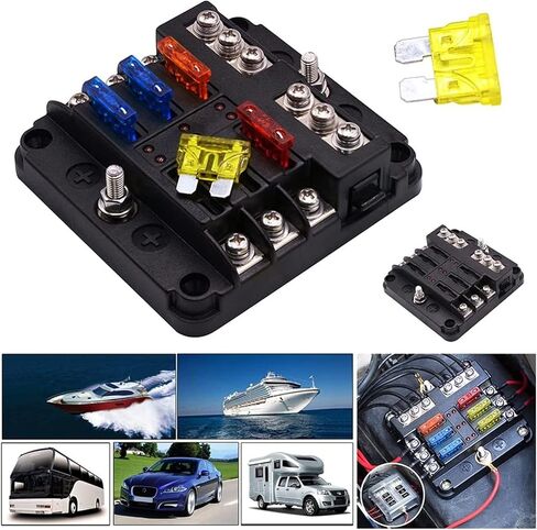 6 Way Blade Fuse Box & Bus Bar Car Kit with Cover Marine FuseBox Holder 12V/24V for Auto Car Boat Marine Trike in Saudi Arabia