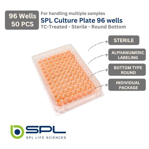 SPL 96 Wells Culture Plate,PS,TC Treated, Round Bottom, Sterile Case of 50 in Saudi Arabia
