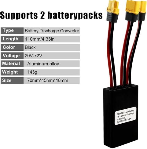 Flylin Dual Battery Connector, 20V-72V Dual Battery Parallel Module Adapter for E-Bike, Dual Battery Pack Switch Balancer for Batteries and Controllers (40A) in Saudi Arabia
