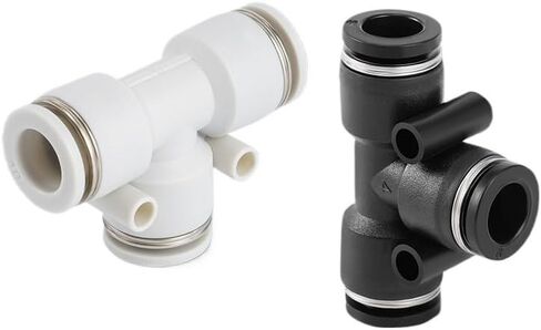 2 قطعة من البلاستيك الأبيض والأسود على شكل حرف T موصل هوائي سريع على شكل حرف T ثلاثي الاتجاه من البولي يوريثان (BlackPE-04) in Kuwait