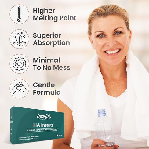 التحاميل المهبلية بحمض الهيالورونيك من نيولايف ناتشورالز للنساء 5 ملجم - مرطب مهبلي ودعم الرطوبة، انقطاع الطمث - 12 حشوة HA - كمية تكفي لمدة 30 يومًا في الولايات المتحدة الأمريكية in Kuwait