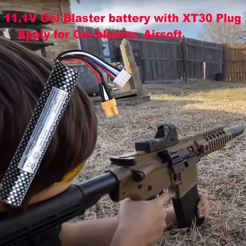 Water Bead Gel Ball Blaster 11.1V 2500mAh [Capacity and Discharge Upgraded ] Rechargeable Battery XT30 Plug with Charging Cable, Airsoft Battery 11.1V for Airsoft Gun Gel Ball Blaster(1-Pack) in Kuwait