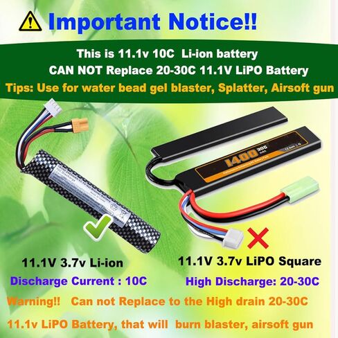 Water Bead Gel Ball Blaster 11.1V 2500mAh [Capacity and Discharge Upgraded ] Rechargeable Battery XT30 Plug with Charging Cable, Airsoft Battery 11.1V for Airsoft Gun Gel Ball Blaster(1-Pack) in Kuwait