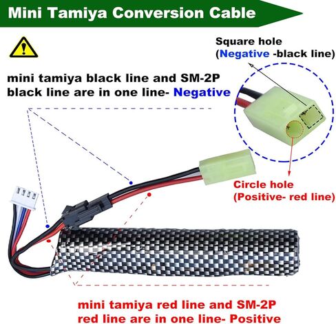 Airsoft Batteries 11.1V Gel Blaster Battery 11.1 Volt 2000mAh with Charger and SM-2P Plug to Mini Tamiya Connector Cable for Water Bead Splatter Ball（1 Pack in Kuwait