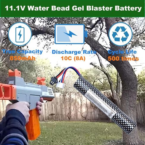 Airsoft Batteries 11.1V Gel Blaster Battery 11.1 Volt 2000mAh with Charger and SM-2P Plug to Mini Tamiya Connector Cable for Water Bead Splatter Ball（1 Pack in Kuwait
