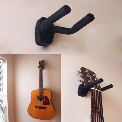 Modern Black Guitar Wall Mount Holder - Dual Space-Saving Guitar Stand, Easy Install Wall Organizer with Minimalist Design (Black) in Saudi Arabia