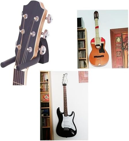 Modern Black Guitar Wall Mount Holder - Dual Space-Saving Guitar Stand, Easy Install Wall Organizer with Minimalist Design (Black) in Saudi Arabia