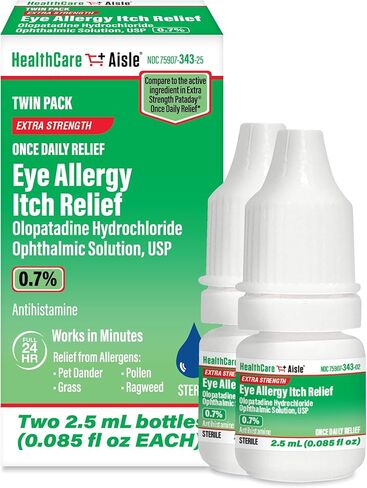 HealthCareAisle Eye Allergy Itch Relief - Olopatadine Hydrochloride Ophthalmic Solution USP, 0.7% - 2.5mL (Twin Pack) Eye Allergy Drops in Kuwait