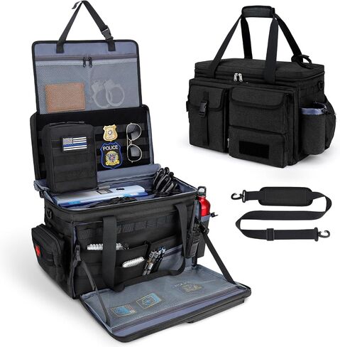 Police Patrol Bag, Front Seat Organizer Law Enforcement Duty Bag, Car Tactical Gear Bag, Police Car Accessories for Passenger Seat, Multiple Compartment Molle Webbing Removable Shoulder Strap Black in Kuwait