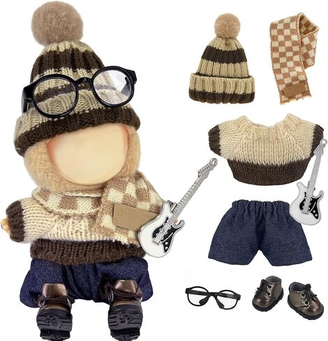 17 سم ملابس دمية 6 أجهزة كمبيوتر ملحقات ملحقات أحذية بنية سروال سروال قبعة كروشيه ملابس لفيلم المفاتيح ، لا دمية (بنية) in Kuwait