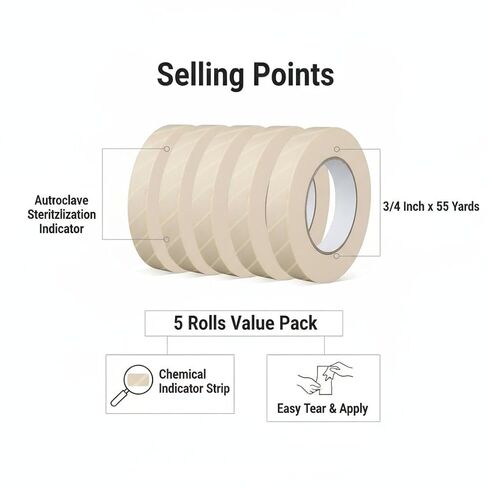 5 Rolls Autoclave Tape - Autoclave Sterilization Indicator Tape, 3/4 Inch x 55 Yards in Kuwait