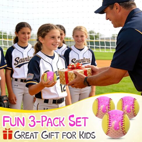 3 Pack Standard 12-Inch Softball - Creative Design Practice & Training Ball Ice Cream Drip Softball Stuff in Kuwait