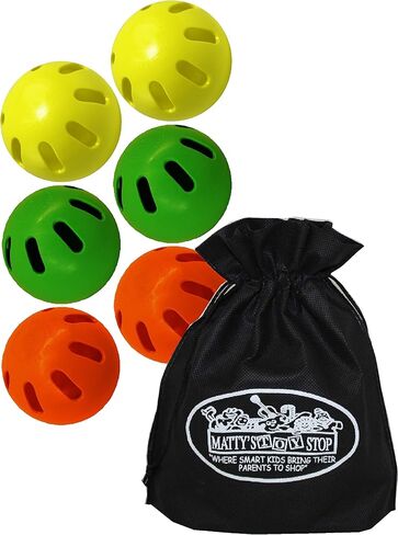 Matty's Toy Stop Wiffle Balls Yellow, Green & Orange Official Size Baseballs Bundle with Storage Bag - 6 Pack in Saudi Arabia