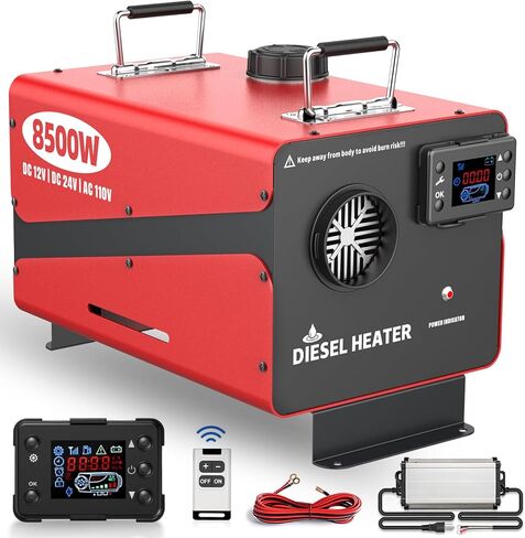 سخان ديزل 110 فولت/12 فولت/24 فولت، 5KW-8KW الكل في واحد سخان هواء ديزل مع شاشة LCD وجهاز تحكم عن بعد، سخان مساحة لوقوف السيارات بالديزل الهوائي تسخين سريع منخفض الضوضاء لخيمة المرآب والقارب RV in Kuwait