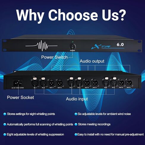 Professional Feedback Suppressor, 6in6out Microphone Anti-Howling Device, Automatic Frequency Shifter for Clear Audio in Stage Performances, Conferences, and KTV Systems in Saudi Arabia