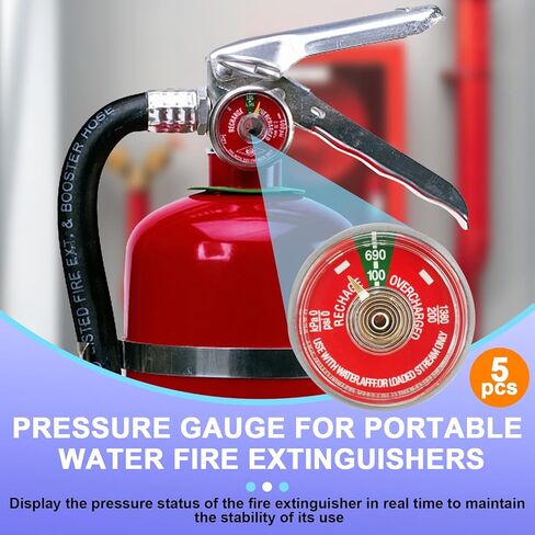 5 قطع مقياس ضغط 100 رطل لكل بوصة مربعة لطفايات حريق المياه المحمولة المتوافقة مع Amerex، Ansul، Badger، جزء بديل طفاية حريق المياه المصنوعة من الفولاذ المقاوم للصدأ، خيط NPT 1/8 بوصة، قرص أحمر in Kuwait