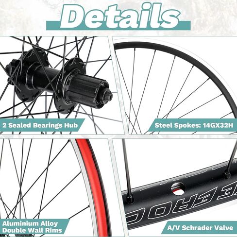 WEEROCK 700C Bike Wheelset, Front and Rear Wheel Set for 700 Road Bike, Gravel Bike, Aluminium Alloy Double Wall Rim, Compatible with Disc Brake and Rim Brake, Suits for 7-11 Speeds Cassette Sproket in Saudi Arabia