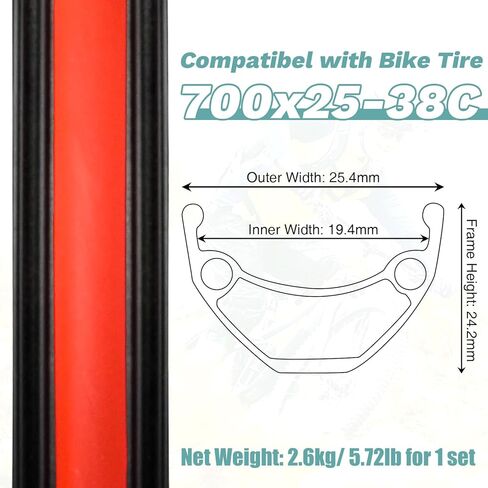 WEEROCK 700C Bike Wheelset, Front and Rear Wheel Set for 700 Road Bike, Gravel Bike, Aluminium Alloy Double Wall Rim, Compatible with Disc Brake and Rim Brake, Suits for 7-11 Speeds Cassette Sproket in Saudi Arabia