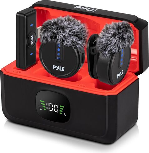 Pyle Wireless Lavalier Microphone System | Noise-Canceling Clip-On Mic with Magnetic Mount, 8H Battery, Charging Case, Windscreens | USB-C Plug & Play for Vlogging, Interviews, Streaming & Podcasts in Saudi Arabia