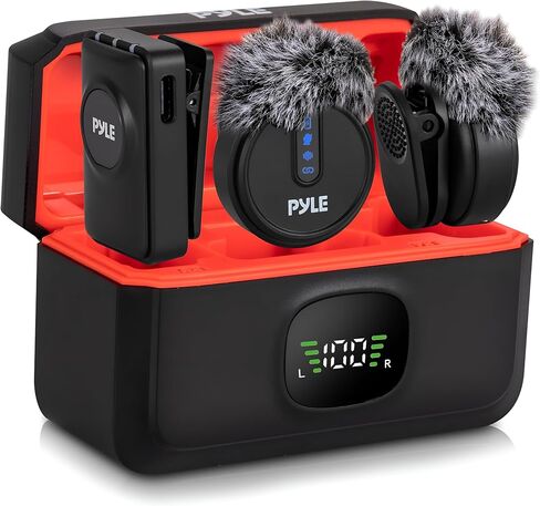 Pyle Wireless Lavalier Microphone System | Noise-Canceling Clip-On Lapel Mic with Magnetic Mount, 7H Battery, 360° Omnidirectional Audio, Charging Case | DSLR, iOS & Android for Vlogging, Podcasting in Saudi Arabia